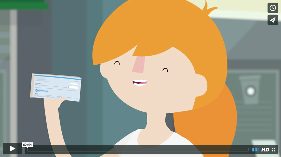 cartoon of woman holding a check