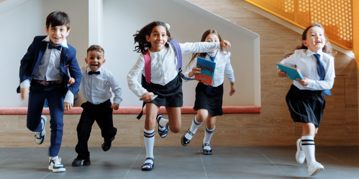 kids running in school uniform