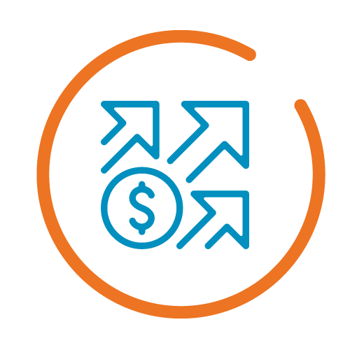 icons of arrows point up next to a coin