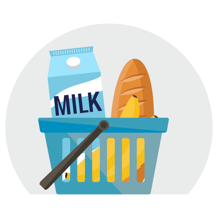 Illustration of groceries in a shopping basket